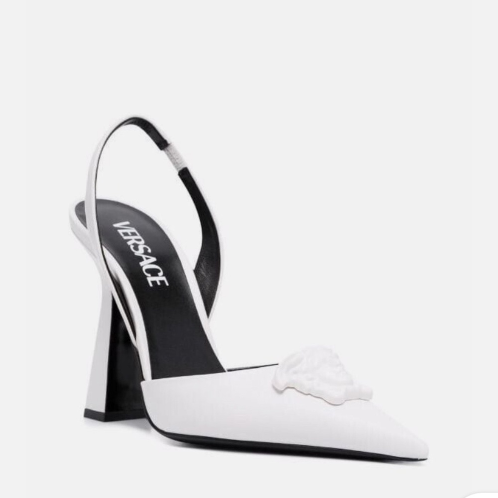 Versace white Medusa slingback heels